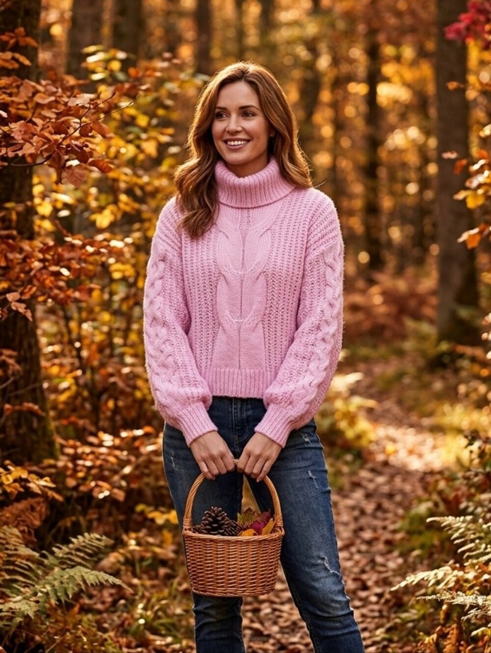 Woven Heart Pink Turtleneck Knitted Sweater